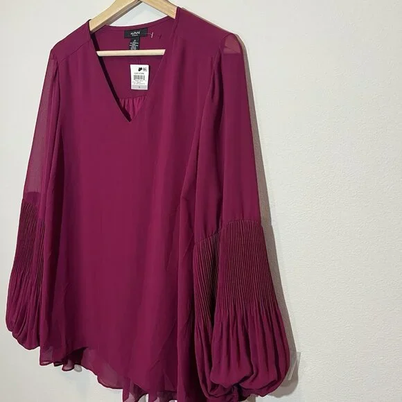 Alfani Women’s Top Blouse Plus Size 1X Lined V Neck Magenta Long Sleeves NWT - Picture 8 of 12